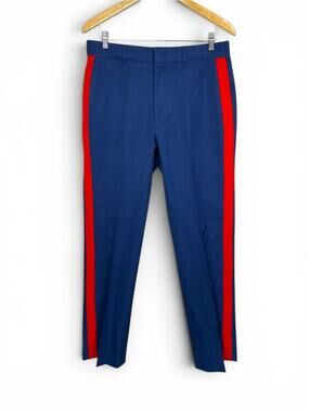 Navy blue Marine Military Dress Pants with Red Side Stripe wool blend 33R